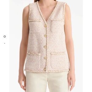 CHANEL Cream and Soft Pink Tweed Sleeveless Jacket